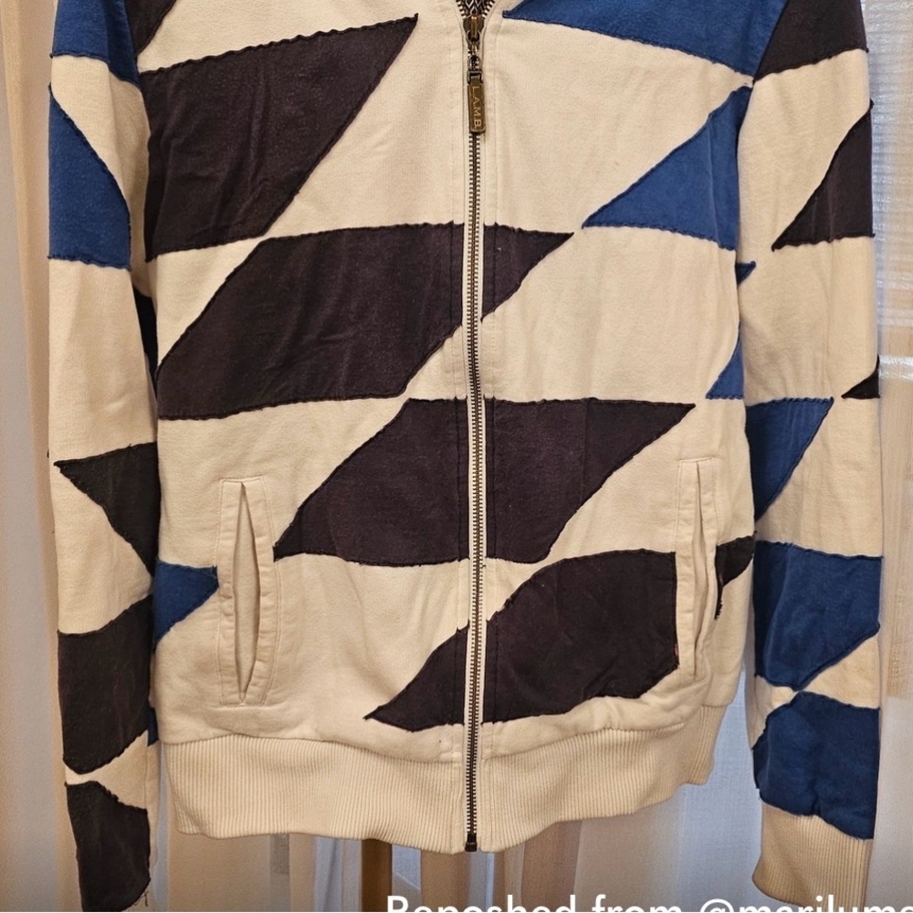 ✨🆕BNWOT!LA.M.B. White Geometric Pattern Zip-Up Hoodie Sz L!SUPER RARE!✨💜